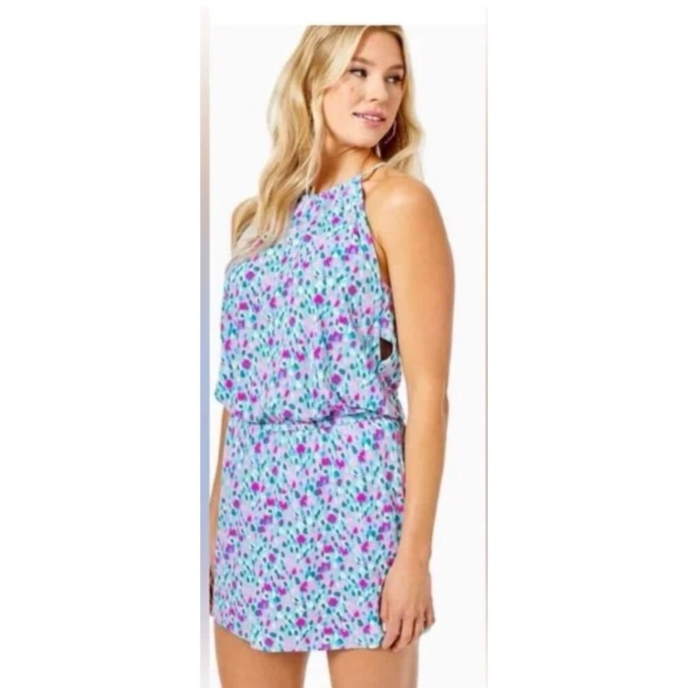 Lilly Pulitzer Light Blue Floral Halter Romper